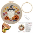 thumbnail image 2 of Halloween Embroidery Kit, Halloween Themed Cross Stitch Kits, 1 Pack Craft Kits for Beginners with Pre-Printed Embroidery Fabric, Hoops, Step-by-Step Instructions, Color Threads & Needles, 2 of 8