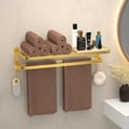 thumbnail image 3 of Gold Bathroom Towel Rack Towel Shelf with Double Towel Bars Lavatory Wall Mount Holder with Hooks Golden Stainless Steel Hotel Bath Rack 23 inches, 3 of 12