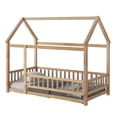 thumbnail image 4 of Twin Size House Bed with Roof and Fence Guardrails, Twin Size Floor Bed with Pine Wood Frame, Playhouse Bed for Children Girls and Boys, No Bed Slats, Natural, 4 of 9