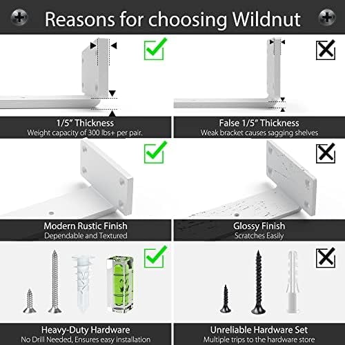 6 Pack Floating Shelf Bracket 12 Inch, Heavy Duty Hidden L Brackets, DIY Rustic Industrial Shelf Brackets with Modern Iron Finish(White)