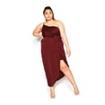 thumbnail image 2 of AURA Women Satin Party Midi Dress High Waist Wine Red, Strap A Line Ruched Knit 1XL-3XL, 2 of 5