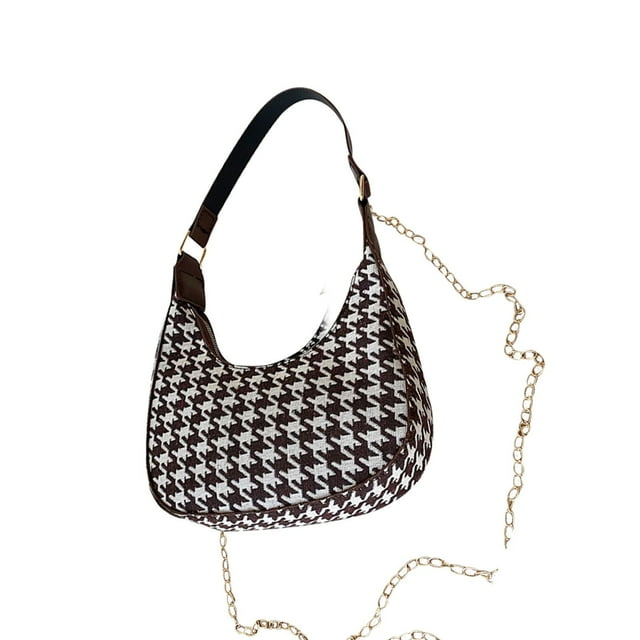 Leather Shoulder Bag for Women the New Korean Version of the Thousand Bird Red Contrast Color Retro Chessboard Stick Underarm Crescent Bag Portable Shoulder Bag for Women