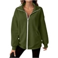 thumbnail image 4 of Bnwani Womens Sweatshirt Long Sleeve Drop Shoulder Womens Tops with Side Pocket Hoodless Sweatshirts Zippered Army Green L, 4 of 8