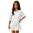 thumbnail image 2 of Girl's Short Sleeve Polo Shirt Button Soild Color School Uniform Shirt White 130, 2 of 6