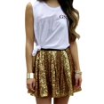 thumbnail image 2 of Women's Fashion High Waist Pleated Solid Color Short Skirt Loose Sequin Skirt High Waist Pencil Skirt A Line Mini Skirt Daily-Wear Flowy Shiny Glitter Mini Short Skirts Club Party Gold M, 2 of 7