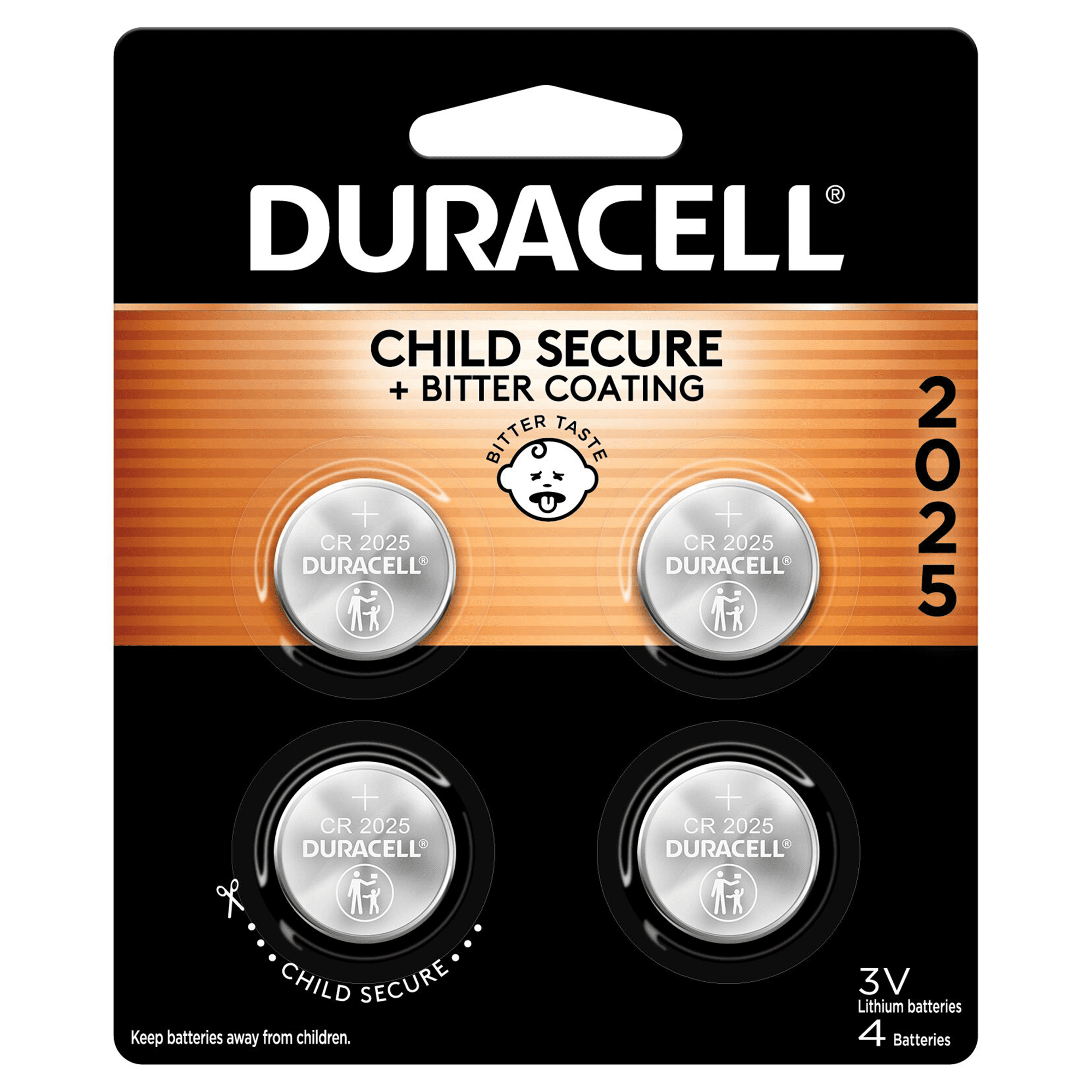 Duracell 2025 Lithium Coin Battery 3V, Bitter Coating Discourages