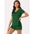 thumbnail image 2 of DARING DIVA Women's V-Neck Pajama Shorts Sleeves Tops Lounge Sleepwear XS Green, 2 of 5