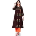thumbnail image 1 of eloria Women Angrakha style Ethnic Motifs Embroidered Block Print Anarkali Kurta Dress, 1 of 7