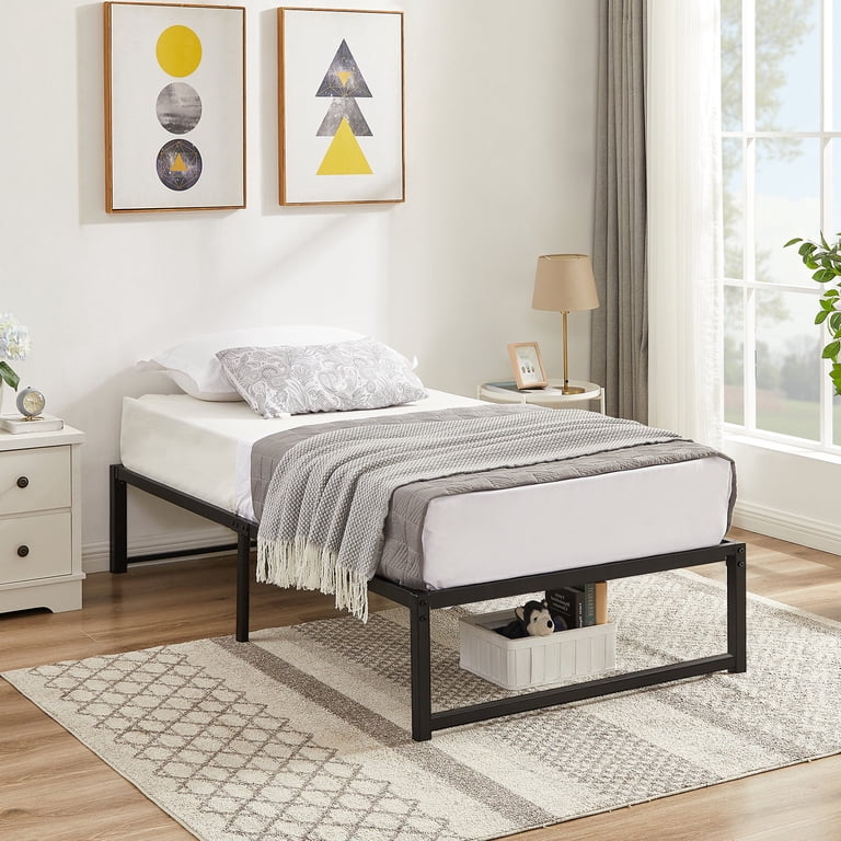 VECELO 14" Metal Platform Bed Frame With Headboard - Twin Size, No Box Spring Needed, Steel Slat Support, Noise-Free, Easy Assembly