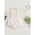 thumbnail image 4 of Bagilaanoe Newborn Baby Girl Rompers Dress Floral Print Short Sleeveless Bodysuit + Headband 6M 9M 12M 18M Infant Summer A-Line Dress, 4 of 8