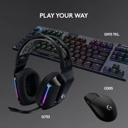 Logitech G733 LIGHTSPEED Wireless Gaming Headset with suspension headband, LIGHTSYNC RGB, Blue VO!CE mic technology and PRO-G audio drivers, Black