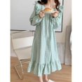 thumbnail image 1 of Camisón a cuadros para mujer, ropa de dormir de estilo coreano, vestido de noche con volantes, pijamas de una pieza, ropa de casa de manga larga con cuello cuadrado, otoño, 1 of 3