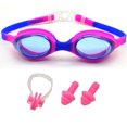 thumbnail image 1 of Gafas de natación para niños con tapones para los oídos de una sola pieza y clip nasal, lentes con protección UV y resistentes a la niebla, incluye bolsa de viaje para niños, niñas y niños, 1 of 5