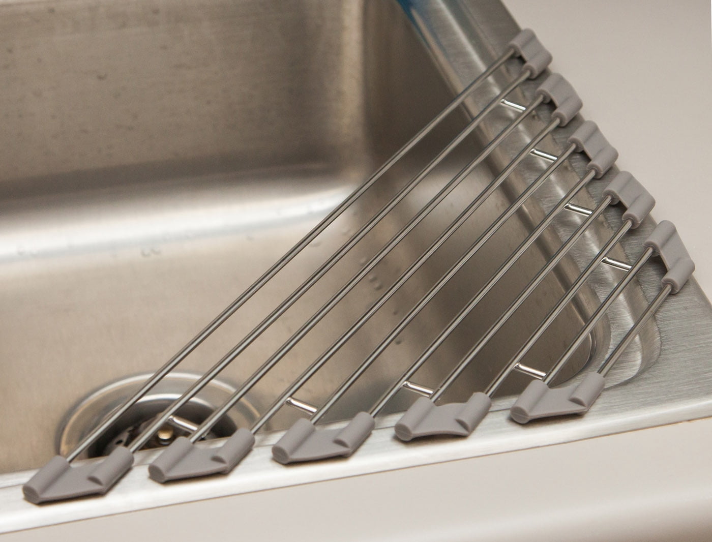 IRIS Wire Corner Foldable Dish Drying Rack in Sink, Silver