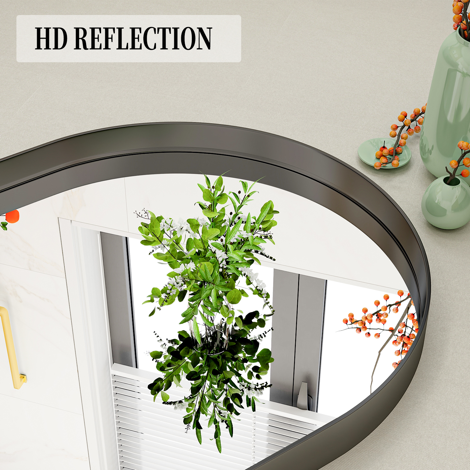 BEAUTYPEAK Deep Frame Set Arched Bathroom Mirror with Rounded Corners 26"x 38", Black