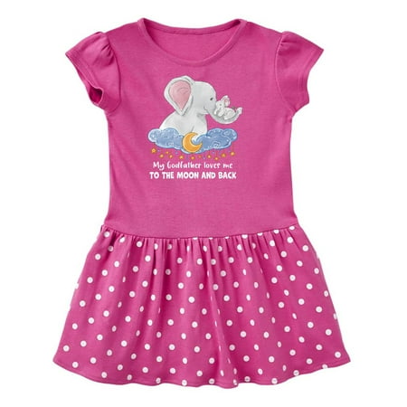 

Inktastic My Godfather Loves me to the Moon and Back Elephant Family Gift Toddler Girl Dress