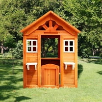 YIYADO Children's Playhouse, 2 Windows and Planter Stand, Fir, Half Door, Paneled Design, with Roof