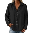 thumbnail image 4 of Yyeselk Women's Cotton Linen Snap Button Long Sleeve Shirt with Pocket Collared Relaxed Fit Lightweight Casual Tops Black Small, 4 of 7