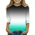 thumbnail image 2 of Spazoro Kids Girls Pullover Shirts Tee, Spring and Summer Round Neck 3/4 Sleeve Gradient Print Fashion Casual Tops for Child Girls Mint Green Size 4-5T, 2 of 5