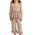 thumbnail image 2 of Amidoa Girls 2 Piece Outfits Summer Clothes Cotton Tank Top Solid Color T-Shirt and Casual Shorts Kids Clothing Sets,Khaki Size 18, 2 of 6
