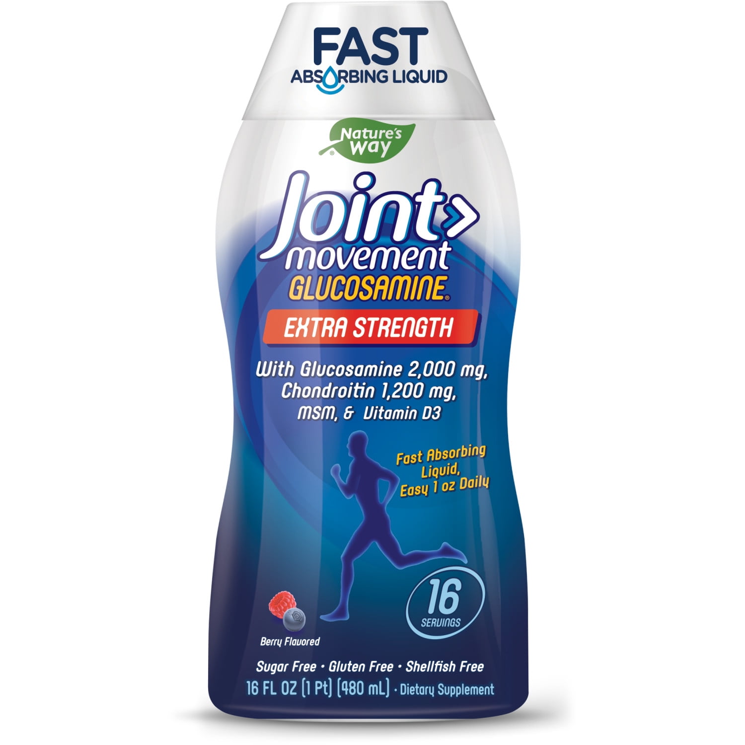 Nature's Way Joint Movement Glucosamine Fast Absorbing Liquid, 16 Day Supply, 16 Oz, Berry