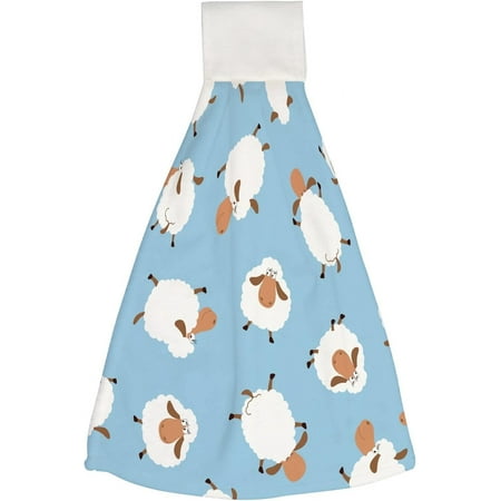 

1 Pcs Hanging Towels Dish Towels White Sheep On Blue Absorbent Hand Towels with Hanging Loop Washcloth for Bathroom Kitchen