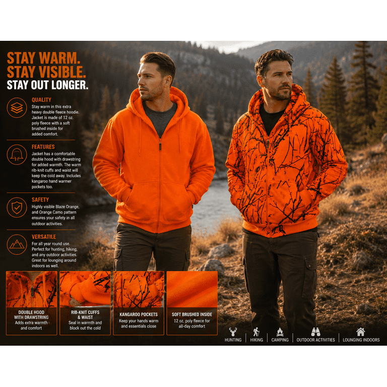 Blaze Orange High Visibility Hunting Jacket with Pockets, Thick