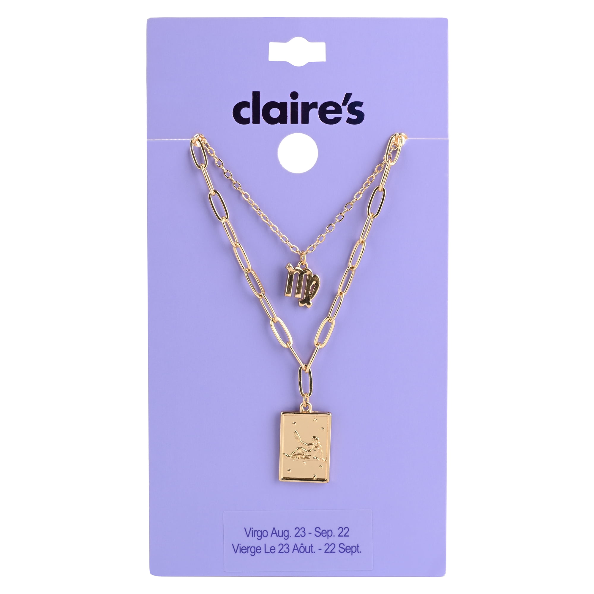 Claire's Teen Girls Gold Zodiac Virgo Necklace Set, Lobster Closure, 2-Pack