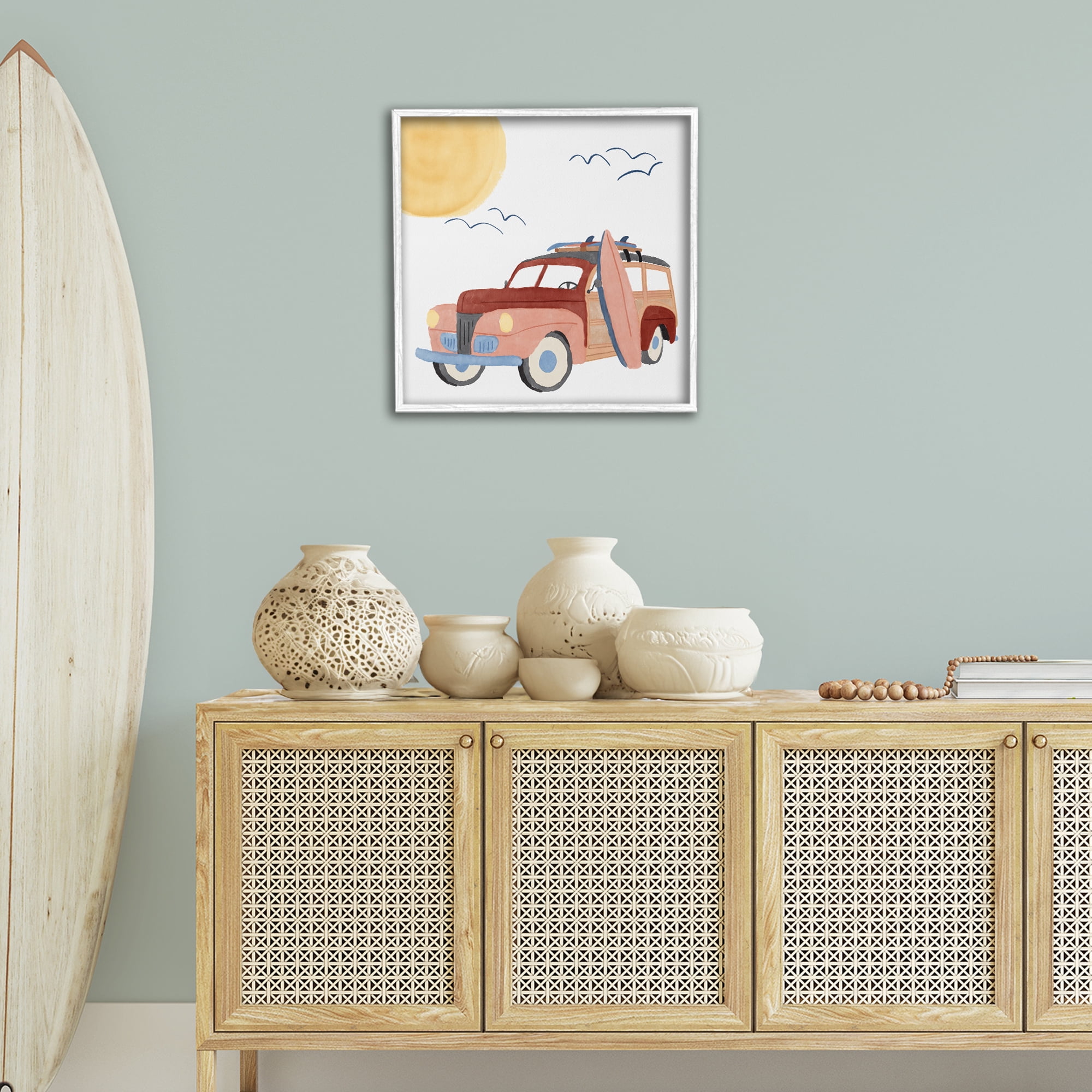 Stupell Industries Summer Surf Wagon Transportation Painting White Framed Art Print Wall Art, 24 x 24