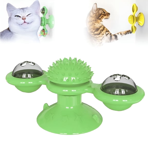 BESTSKY Interactive Windmill Cat Toys with Catnip Funny Cat Toys for Indoor Cats Kitten Toys with Led Light Ball Suction Cup Wall Mount Cat Spinner with Rotatable Toy Ball for Cat