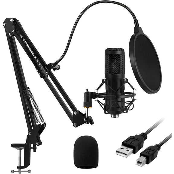 Feur USB Microphone, 192KHZ/24Bit Plug & Play PC Computer Podcast Condenser Cardioid Metal Mic Kit with Professional Sound Chipset for Recording, Gaming, Singing, Youtube (FU-CM34USB)