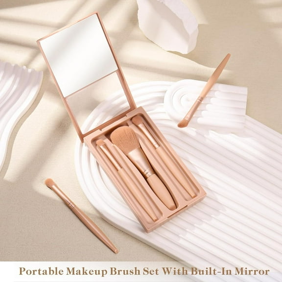 LQQBOX Travel Makeup Brush Set, travel make up brushes sets mini eye shadow kits small size eyeshadow case eyes makup brushed soft brushs basic cosmetic profesional tools (Apricot)