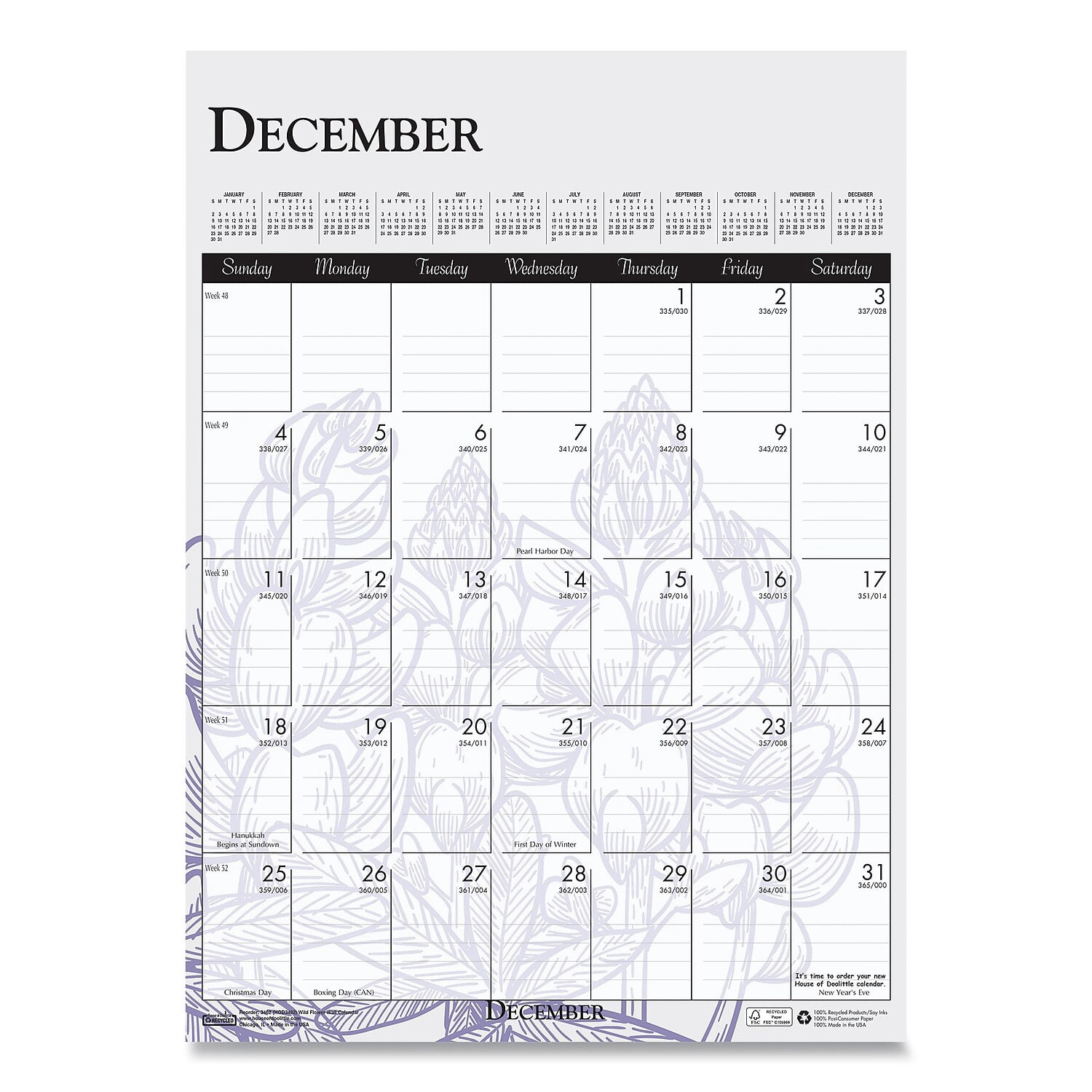 House Of Doolittle Wild Flower Monthly Wall Calendar - Whiteboards
