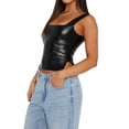 thumbnail image 4 of Coduop Women Pu Leather Tank Tops Square Neck Faux Leather Crop Tops Side Splits Cami Vests, 4 of 6