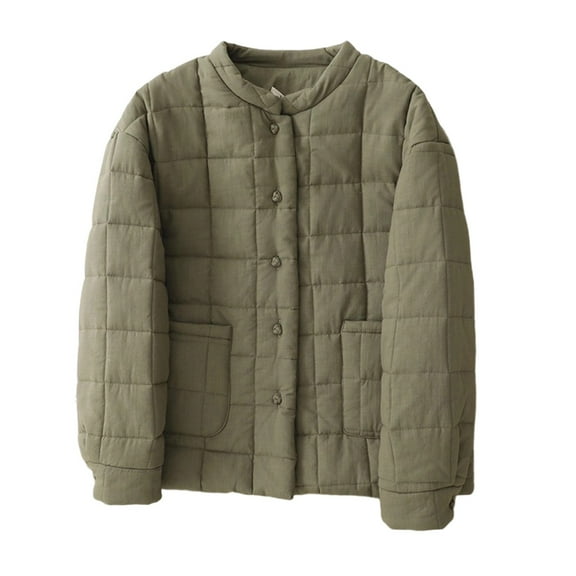 Bixock Winter Women Quilted Jackers,Fleece Puffer Jackets for Women,Women’s Warm Outerwear Jackets Quilted Short Puffer Jacket Long Sleeve Solid Color with No Hood Outerwear Jackets