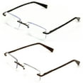 thumbnail image 3 of 2 Pairs Men Premium Metal Rimless Modern Rectangular Anti-Blue Blocker Reading Glasses - Clear Lens Reader Carbon Temple Print +1.25, 3 of 6