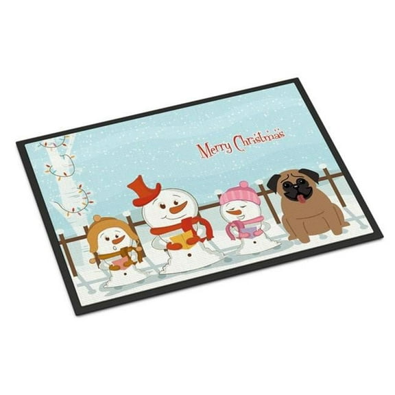 Merry Christmas Carolers Pug Brown Door Mat