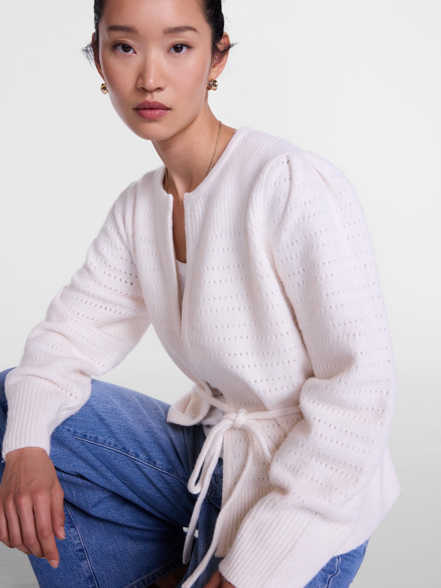 Scenario Women's and Women's Plus Open Tie Cardigan Lightweight Sweater with Long Sleeves, Sizes XS-4X