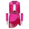 thumbnail image 3 of Aiihoo Kids Girls Tassel Jazz Dance Outfits Fringe Sequin Tops Skirt with Built-in Shorts And Oversleeves Western Cowgirl Wear Hot Pink 14, 3 of 7