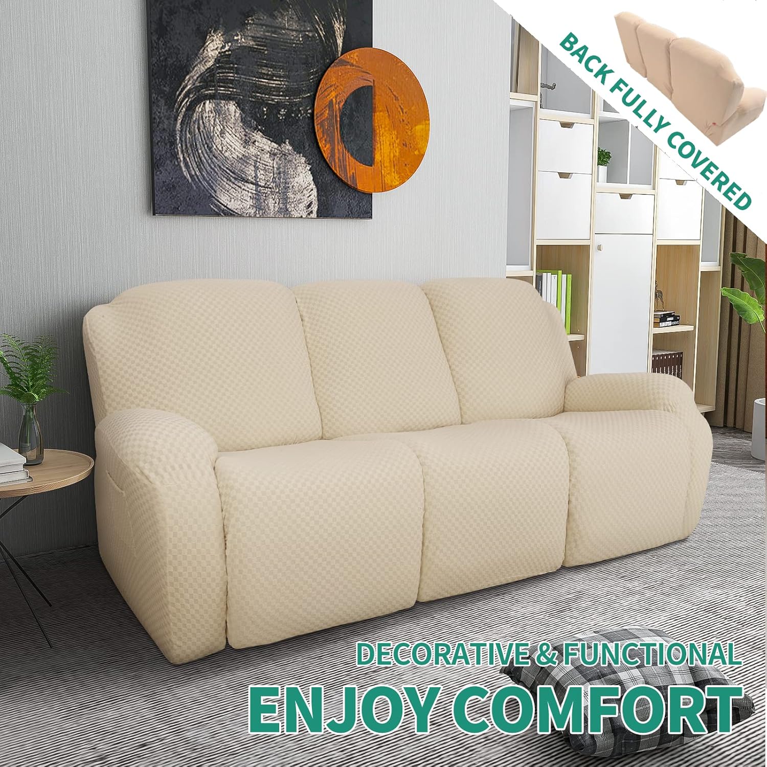 Joqmia Stretch Recliner Slipcover, Jacquard Fabric Recliner Sofa Cover with Elastic Bottom, Furniture Protector Fits Most Reclining