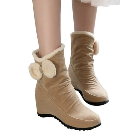 

Lovskoo 2024 Women s Wedges Ankle Boots Slope Heeled Snow Boots Bow Tassels Height Increase Short Oots Beige
