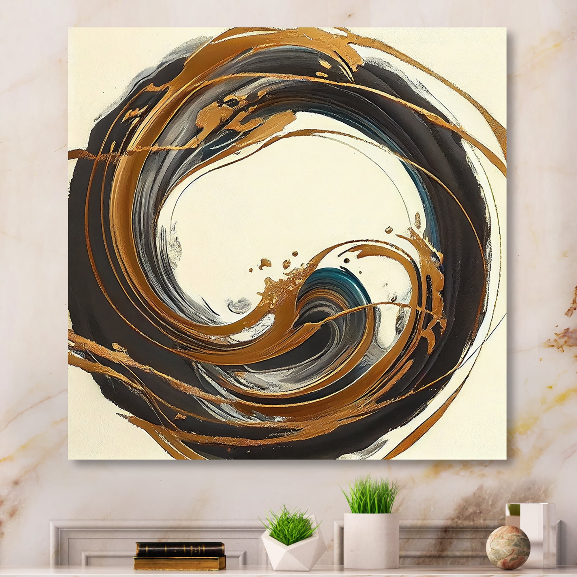 Designart Gold Glamour Circle I Canvas Wall Art