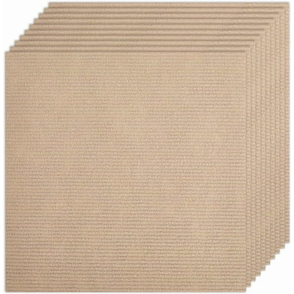 Brown 10Pcs Carpet Tiles Peel and Stick 12" x 12" Square Carpet Floor Tile Non-Slip Soft Padded Carpet Tiles Self Adhesion Floor Mat for DIY Flooring Home Pets Living Room Bedroom Wheat