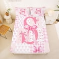 thumbnail image 5 of Erosebridal Girl Bowknot Personalized Gifts Full Size Sheets,Modern Geometric Grid Alphabet S Bed Sheets For Kids 4 Pieces, 5 of 6