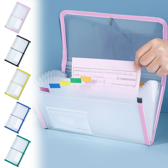 Carpeta de Archivo Acordeón 13 compartimentos Organizador impermeable de plástico | Factura B6, Factura de IVA, Recibo, Almacenamiento de documentos | Clasificación portátil, Negro Azul Rosa Verde