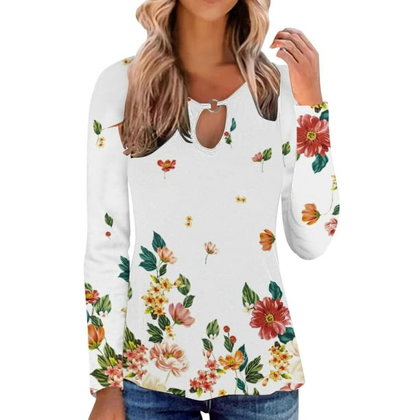 Camisetas informales con estampado de flores para mujer, blusas de