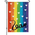 thumbnail image 1 of Bandera de jardín arcoíris con orgullo para exteriores, vertical, de doble cara, LGBTQ, bienvenida al progreso, 12 x 18 pulgadas, para lesbianas, gays, bisexuales, transgénero, pansexuales, pequeñas, 1 of 7