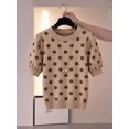 thumbnail image 5 of Women's Dot Ribbed Knit Top Crew Neck Short Sleeve Puff Sleeve Loose Fit Ribbed Cuffs Hem Pullover for Fall Winter Layering Office Commute Daily Outfits, 5 of 10