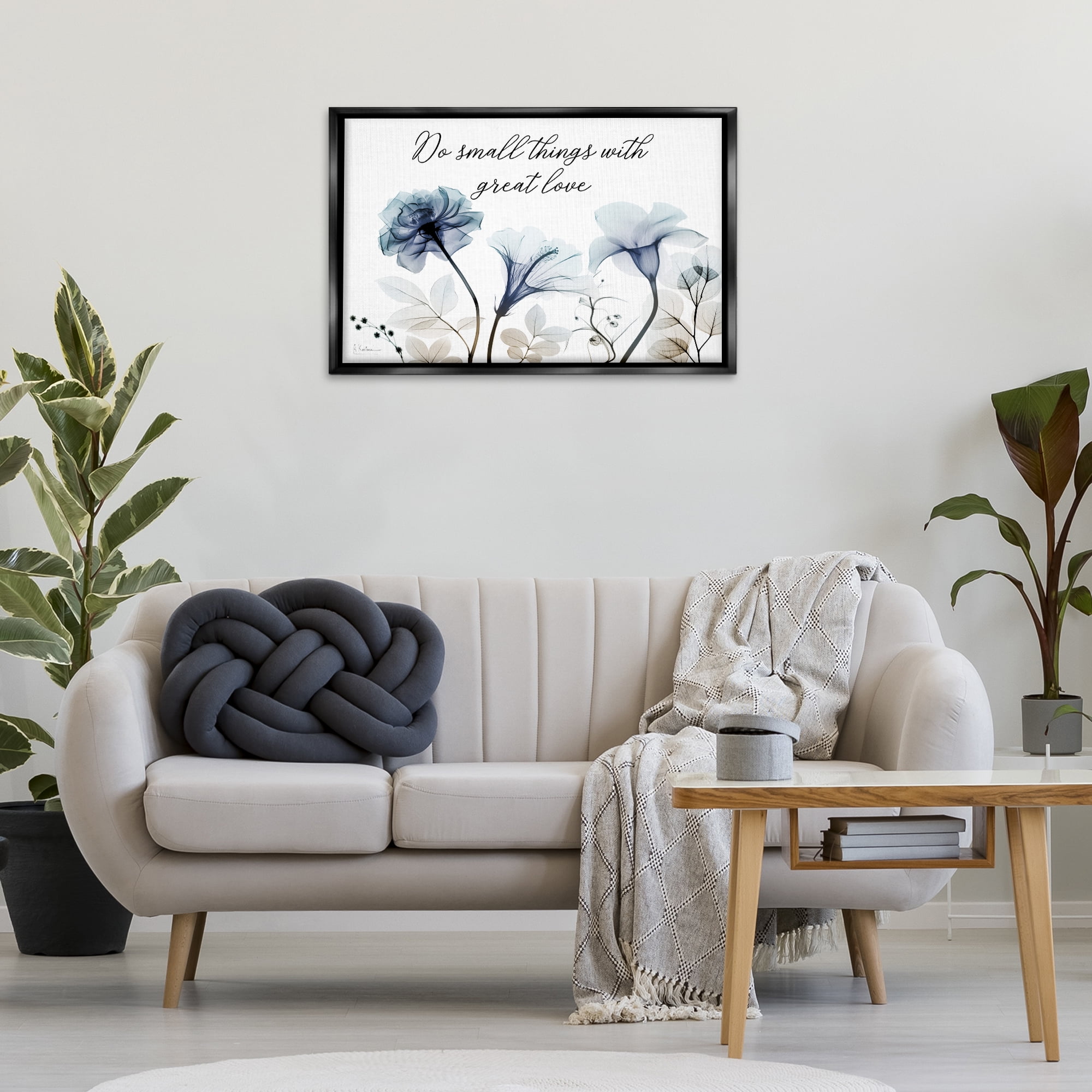 Stupell Industries With Great Love Floral Religious Painting Black Floater Framed Art Print Wall Art, 31 x 21