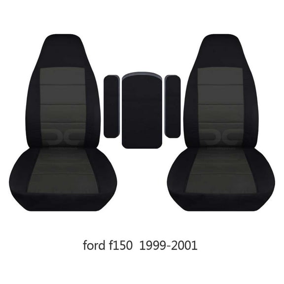 Fits 1999-2001 Ford F150-250-350 Velour Seat Covers w 3 Arm Covers One per Seat  Center:Blk Cahrcoal